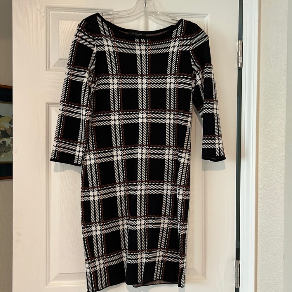 Ann Taylor 3/4 Sleeve Plaid Dress Size Petite Sm